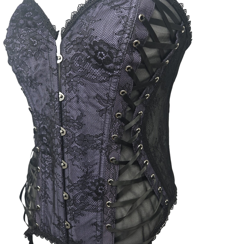 ADORE ME 1X Women's Lingerie Strapless Hookfront Lace Corset Purple & Black - Picture 2 of 11